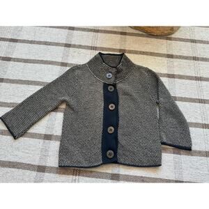 Vintage Habitat Mock Neck Sweater Cowl Knit 3/4 Boxy Black Tan Small Medium